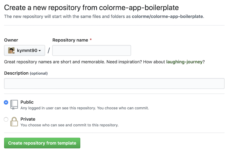 template repositoryから新たなリポジトリを作る