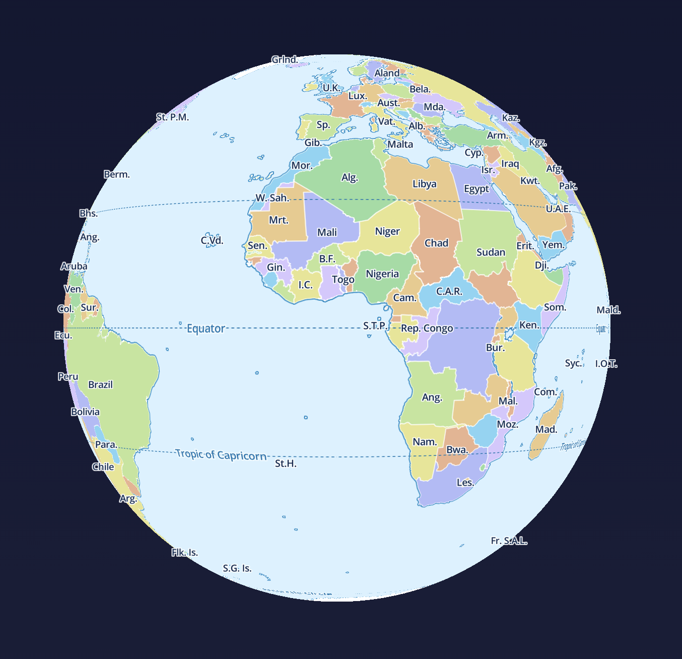 3D地球儀でのゲーム画面